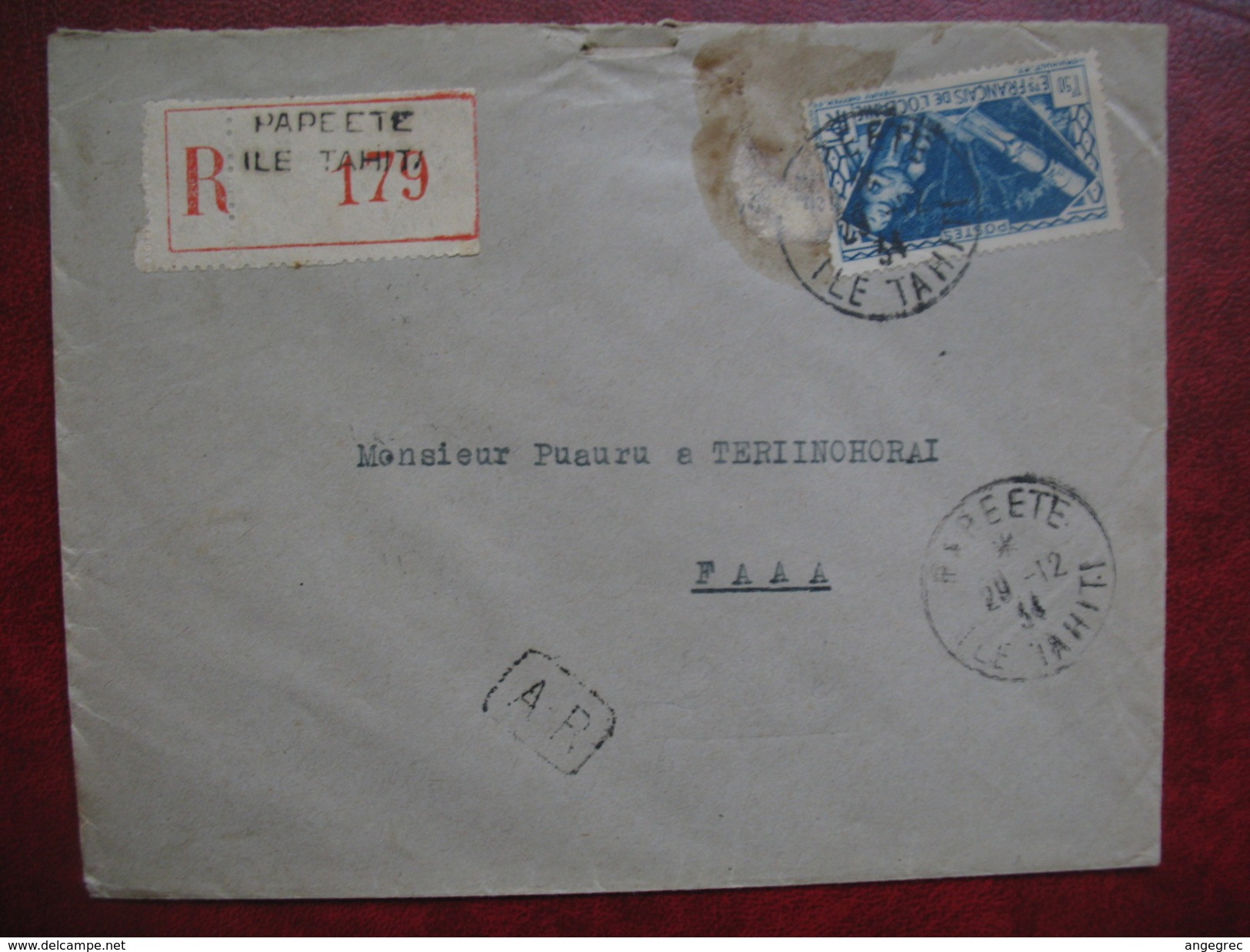 Lettre Oceanie Recommande Pour FAAA Avec AR De Papeete 1934 - Cartas & Documentos