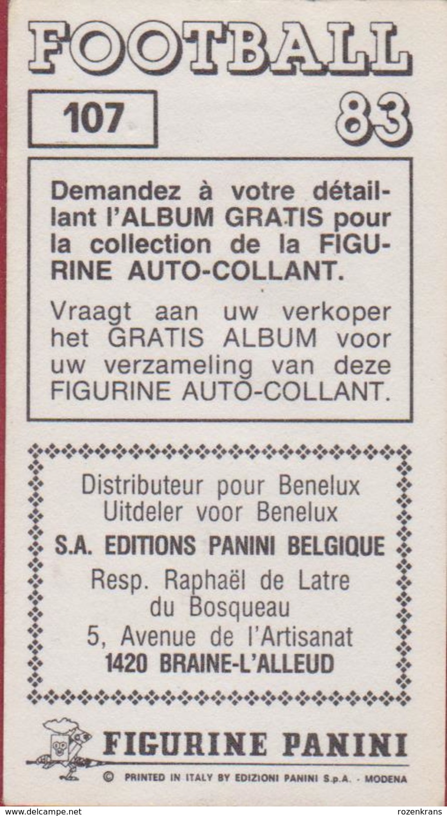 Panini Football 83 Voetbal Belgie Belgique 1983 Sticker Autocollant Cercle Brugge KSV Nr. 107 Andre Raes - Sport