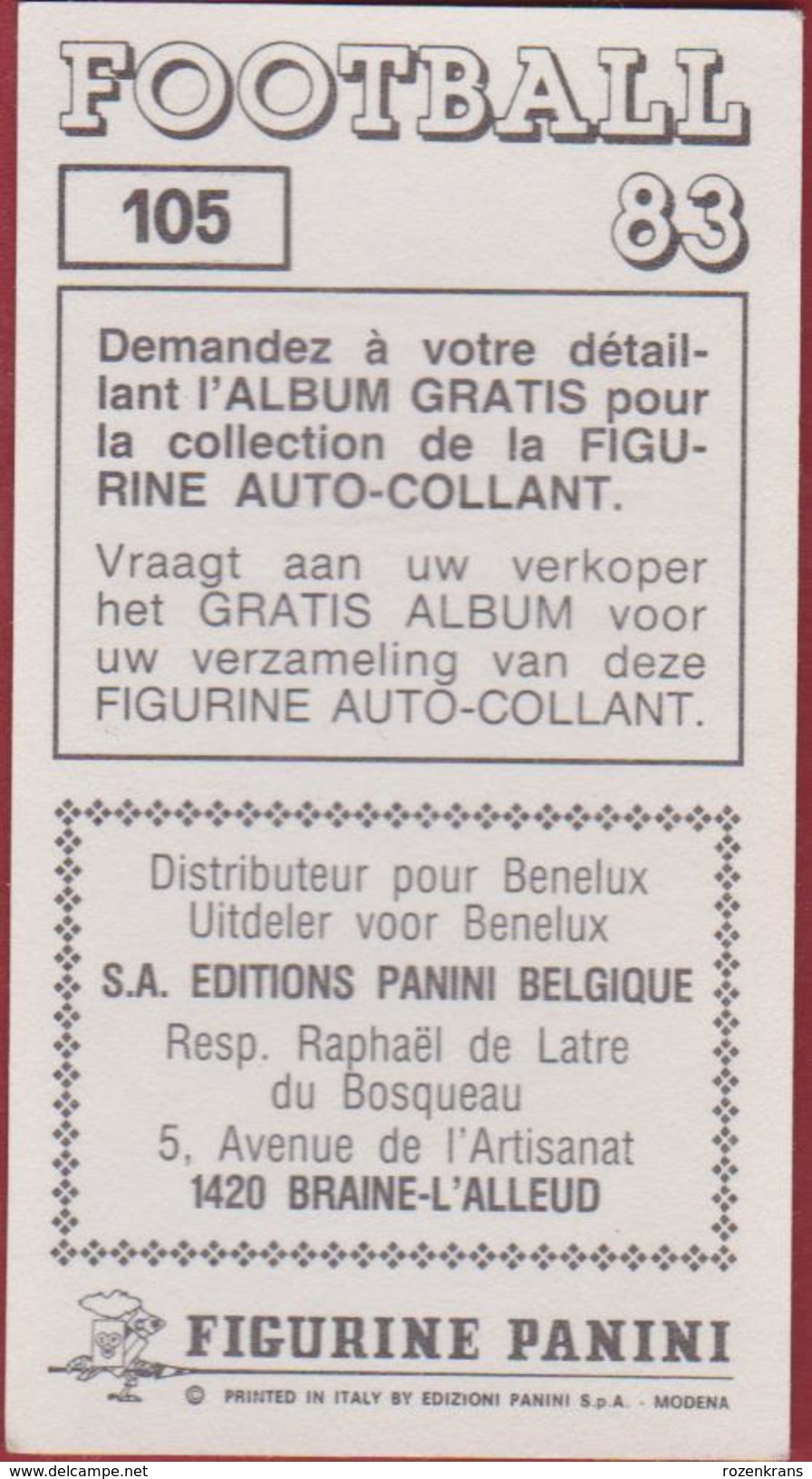 Panini Football 83 Voetbal Belgie Belgique 1983 Sticker Autocollant Cercle Brugge KSV Nr. 105 Dirk Beheydt Izegem - Sport