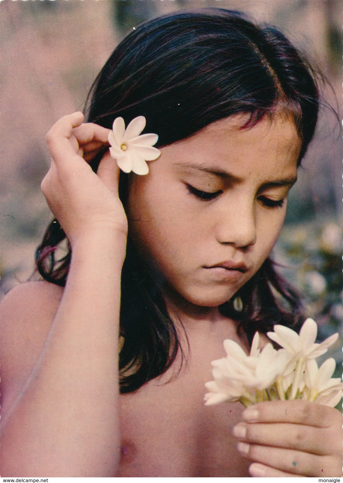 TAHITI N° 14 - L' Enfant Au Tiaré  Young Tahitian With Tiaré Flowers  écrite 1970 - Tahiti