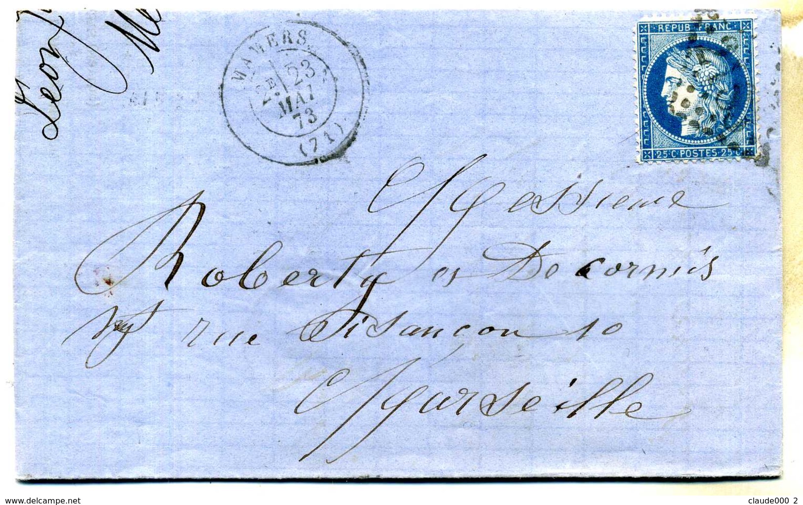 LETTRE De 1873 PLIEE OBLITEREE Avec CERES 25c BLEU      (U182) - Manuscrits