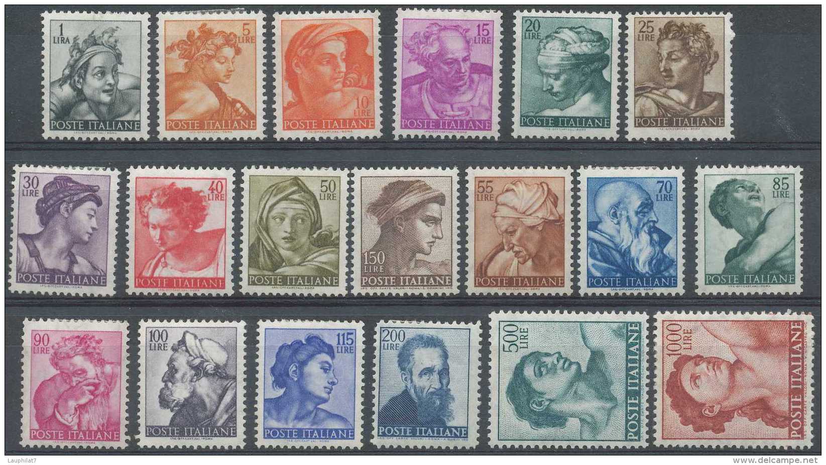 Italie 1960, N° 826/44, Michel Ange, Série Complète, */mh Légère - 1946-60: Gebraucht