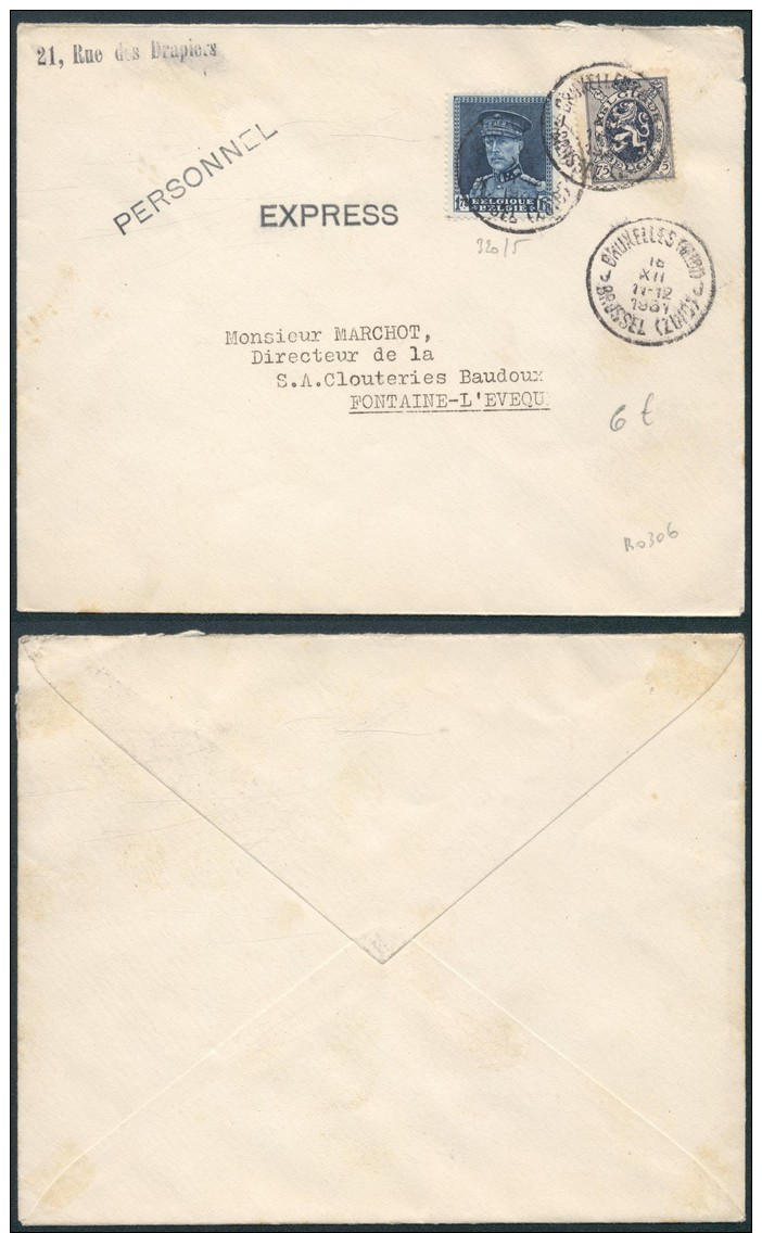 AK261 Lettre Expres De Bruxelles Nord à Fontaine L'Eveque 1931 - Briefe U. Dokumente