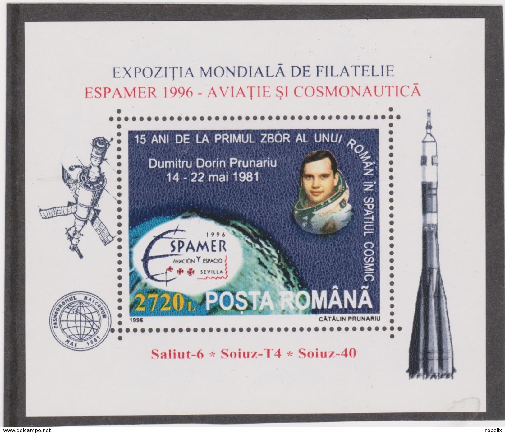 ROMANIA 1996  World Philatelic Exhibition ESPAMER 1996- Romanian Cosmonaut D.PRUNARIU S/S(Block)MNH** - Neufs