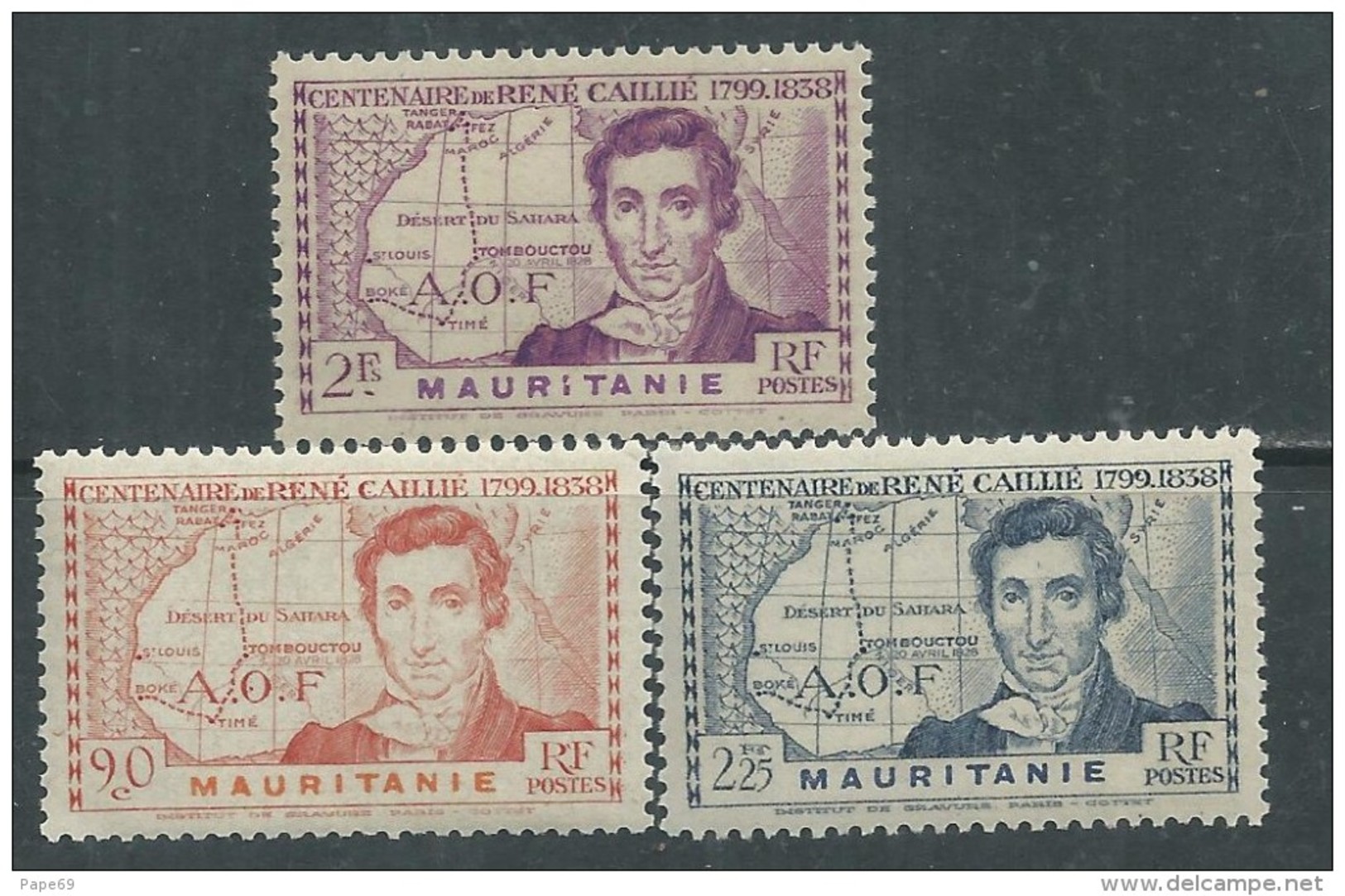 MAURITANIE N° 95 / 97 XX René Caillé Les 3 Valeurs Sans Charnière, TB - Autres & Non Classés