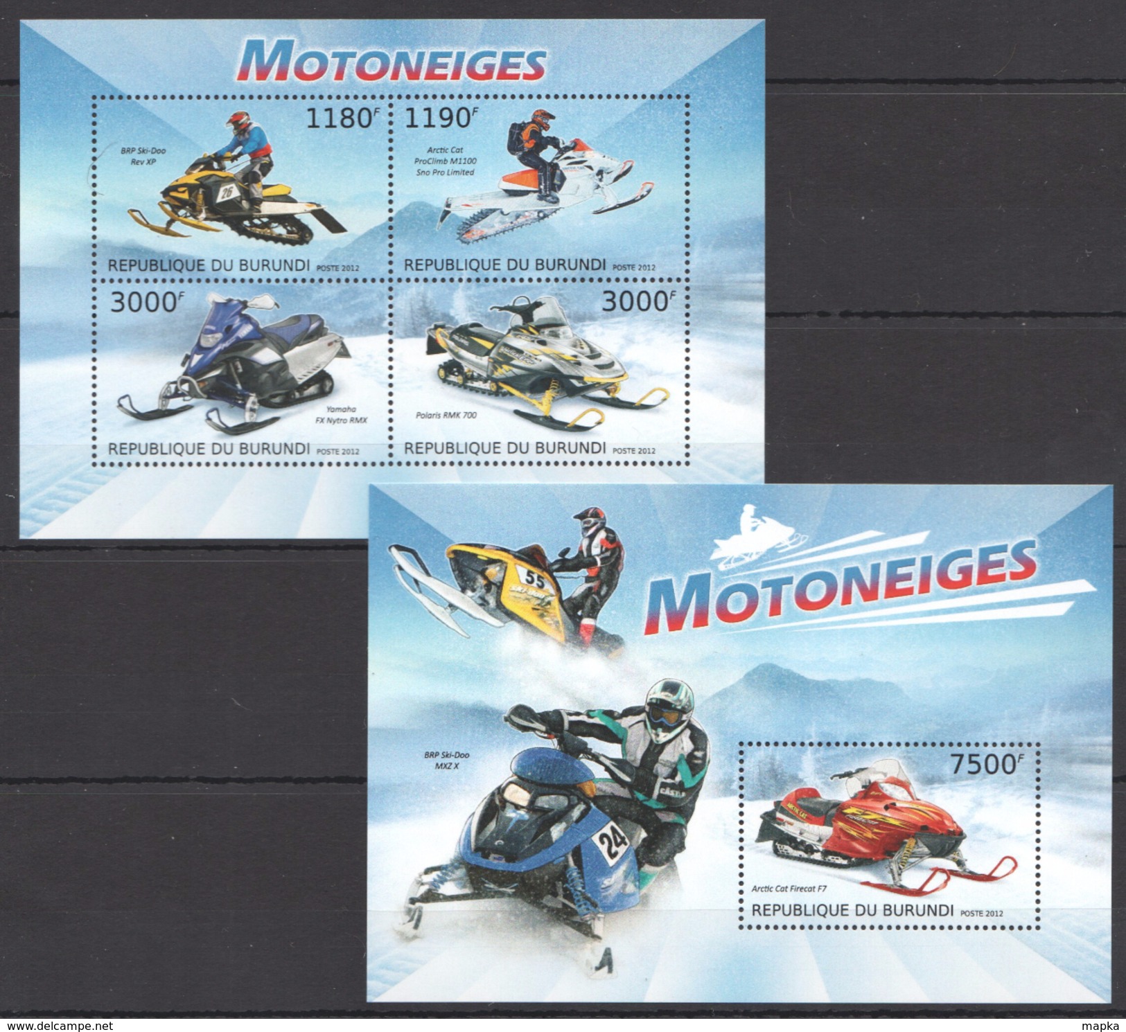 A14 2012 BURUNDI TRANSPORTATION SNOWMOBILES MOTONEIGES 1KB+1BL MNH - Sonstige (Land)