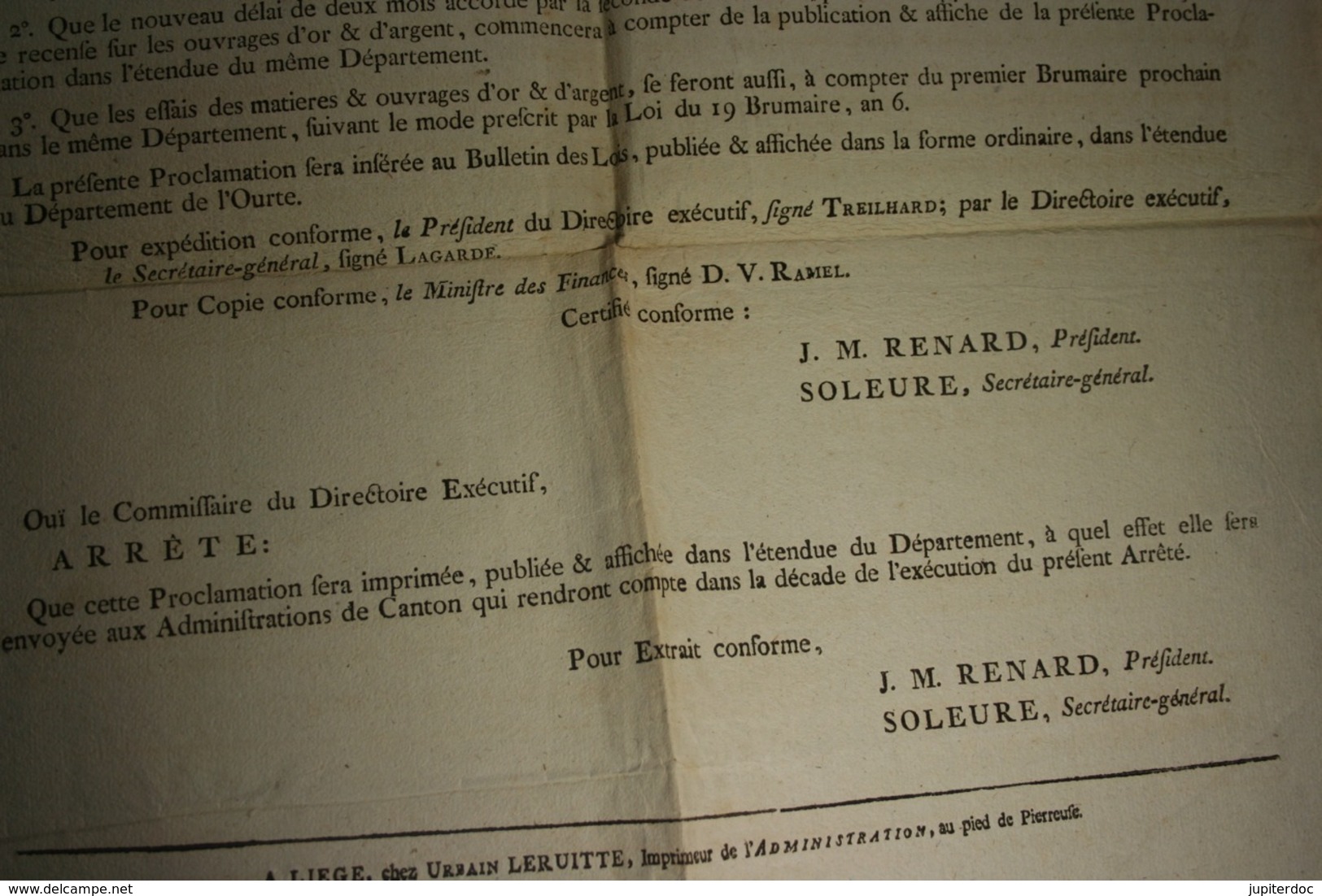 1798 République Française Département De L'Ourte Extrait Des Registres Des Délibérations... (14) - Affiches