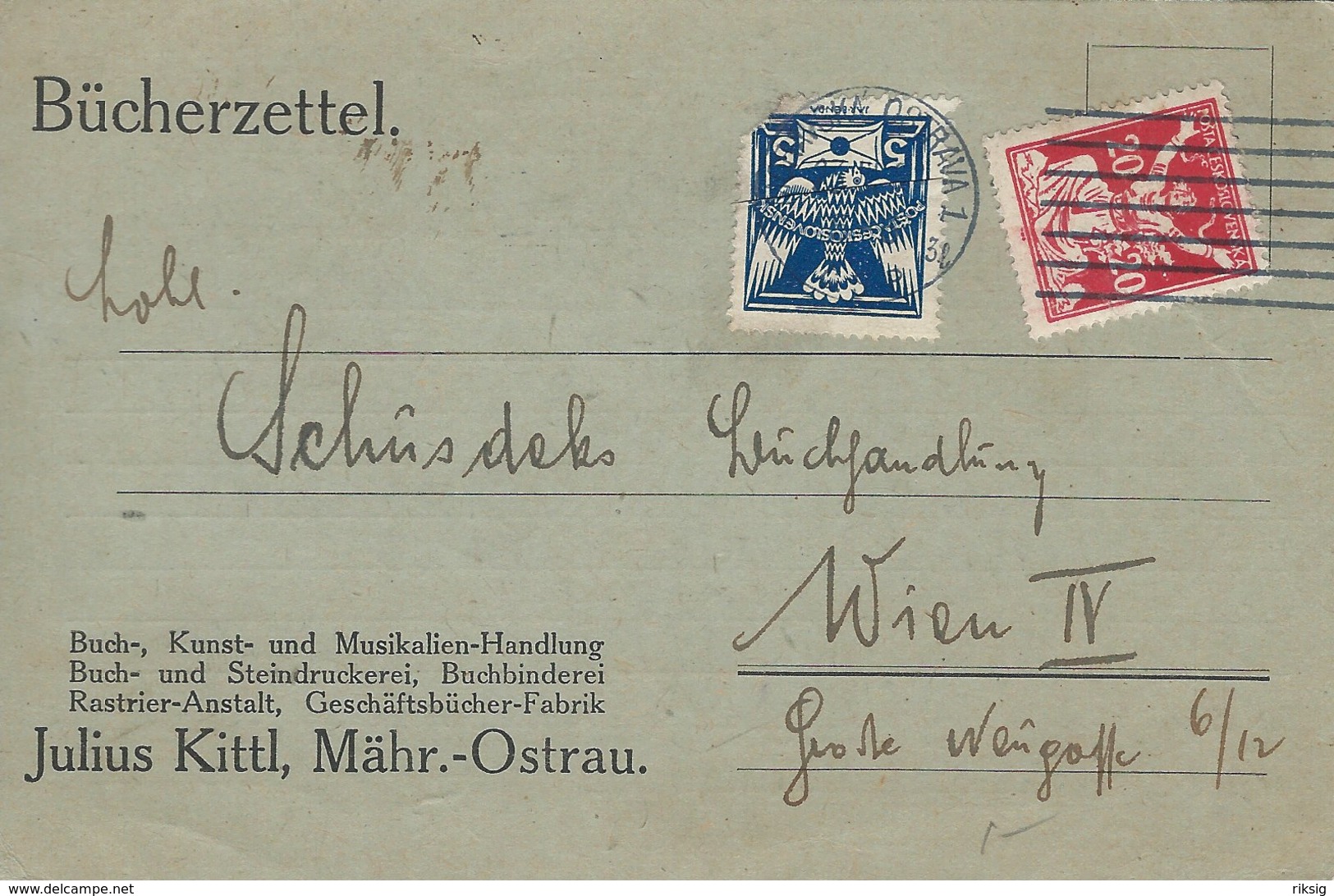 Bückerzettel. Sent From Ostrava To Vien. 1921.   H-935 - Covers & Documents