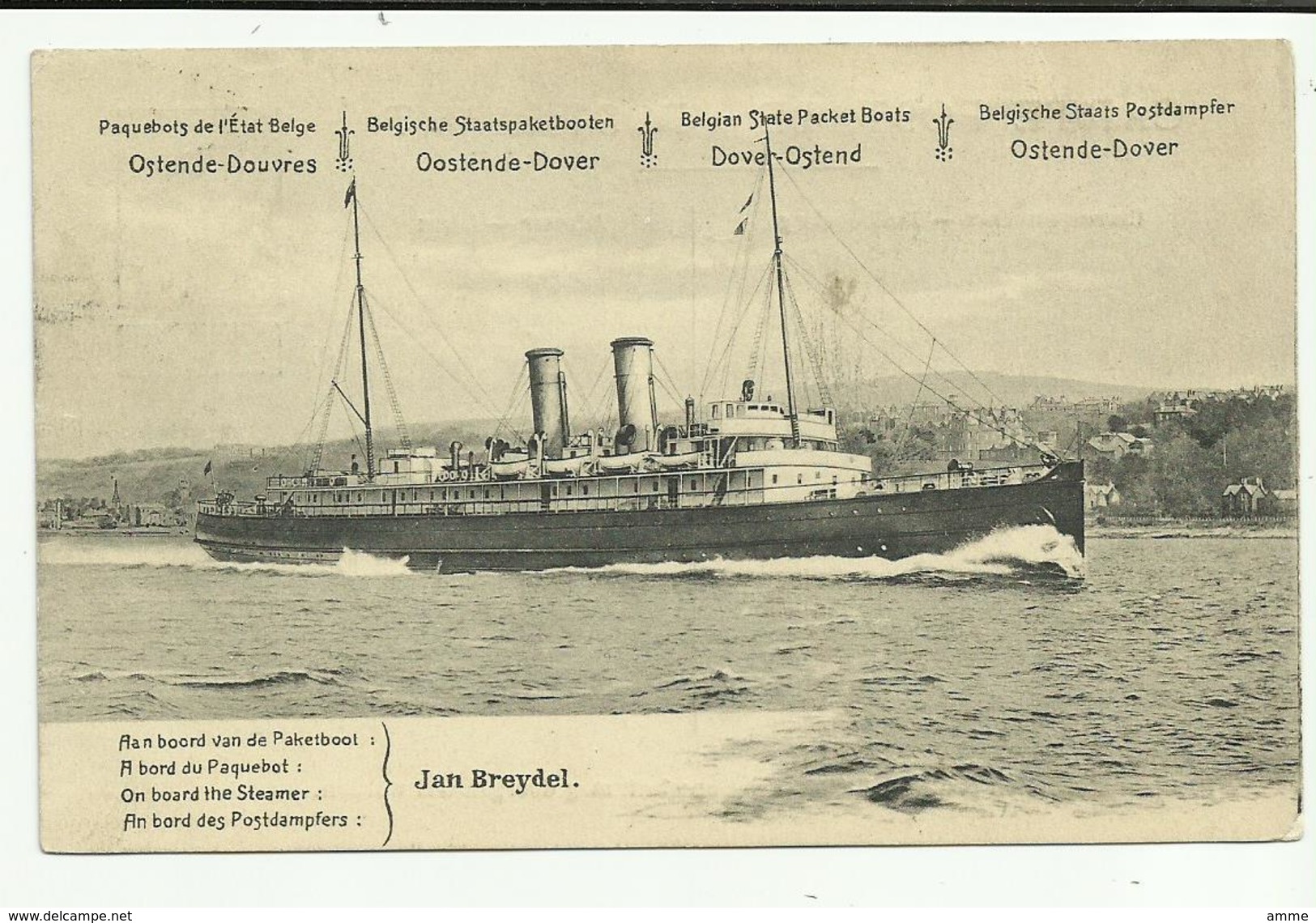 Oostende  *   Paquebots  De L'Etat Belge (Ligne Ostende - Douvres)  - Jan Breydel  (5ct - 1914) - Schiffspost