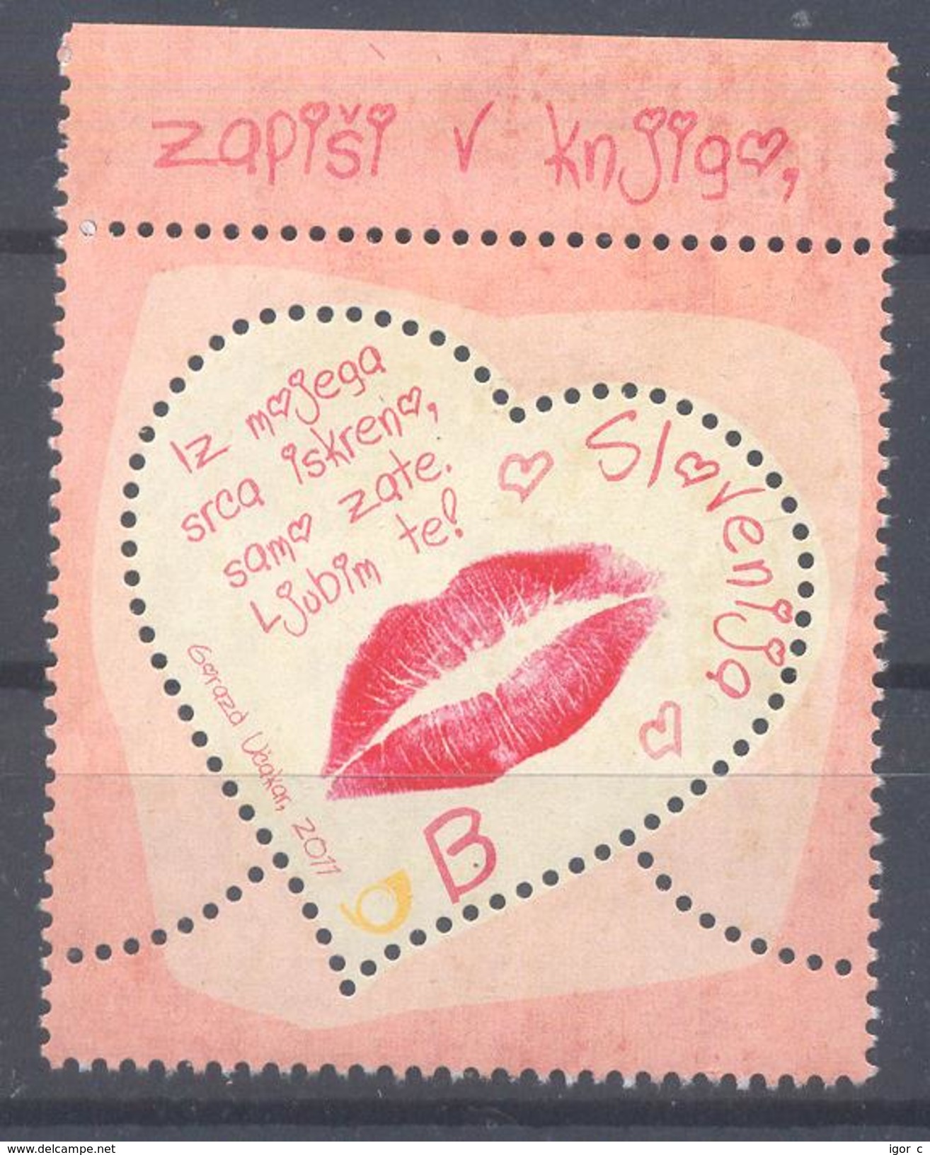 SLOVENIA 2011 Mi 878 - Love Stamp; Valentine Day; Lips, Stamp In A Shape Of Heart - MNH ** - Slovenia