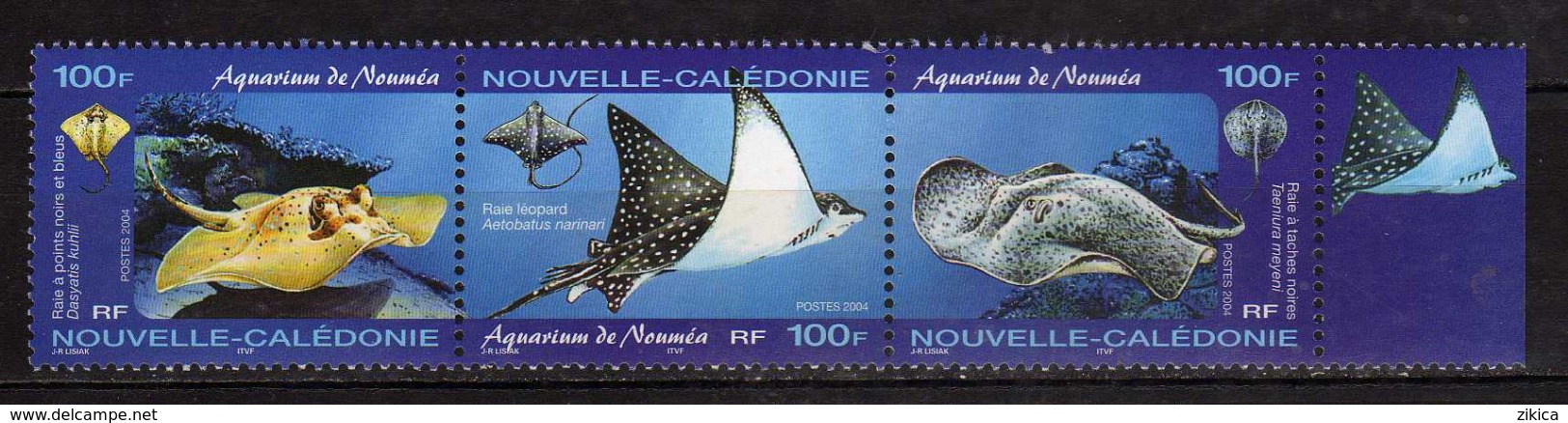 New Caledonia / NOUVELLE CALEDONIE 2004 Noumea Aquarium.Batoidea,rays,fish.strip Of 3.MNH - Neufs