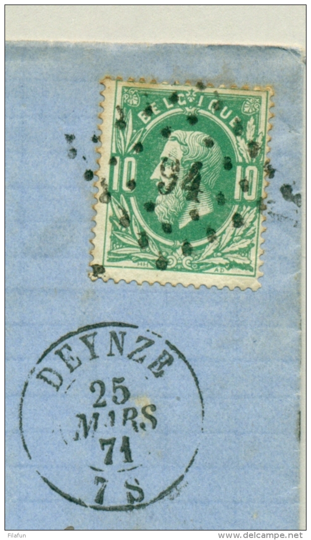 België - 1871 - 10c On Taxed Cover "Affr. Insuff" From Deynze To Tilburg / Nederland - 1869-1883 Leopold II