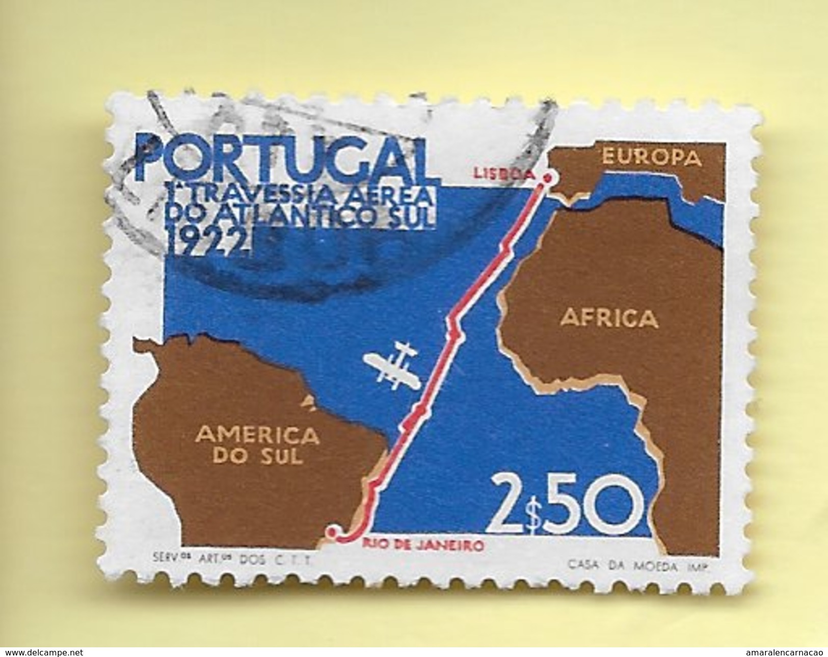 TIMBRES - STAMPS - PORTUGAL - 1972 - CINQUANTENAIRE DE LA 1er.. L&rsquo;AIR TRAVERSE LISBONNE-RIO DE JANEIRO - TIMBRE OB - Gebraucht