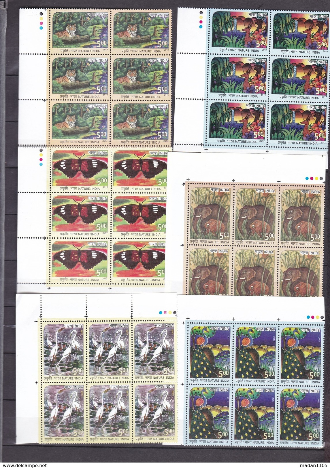 INDIA, 2017, Nature India, Fauna, Animals, Butterfly, Tiger, Set 6 V, Blocks Of 6 With Traffic Lights,  MNH, (**) - Unused Stamps