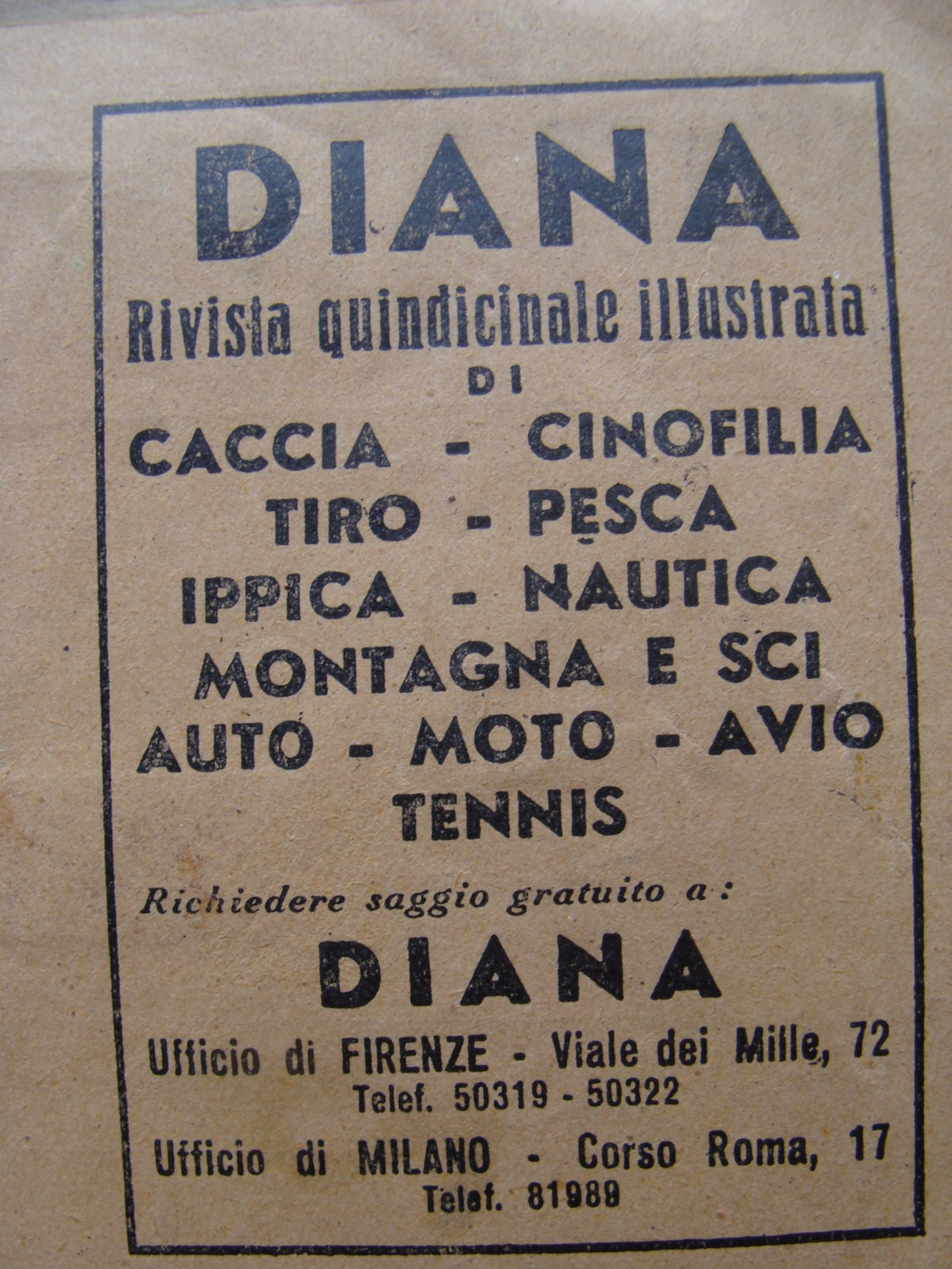 Italy Telegram 1934-05-07 Telegramma Diana Advert Tennis Skiing Ski Tiro Fishing Hunting Horseracing Auto Moto Avio - Tennis