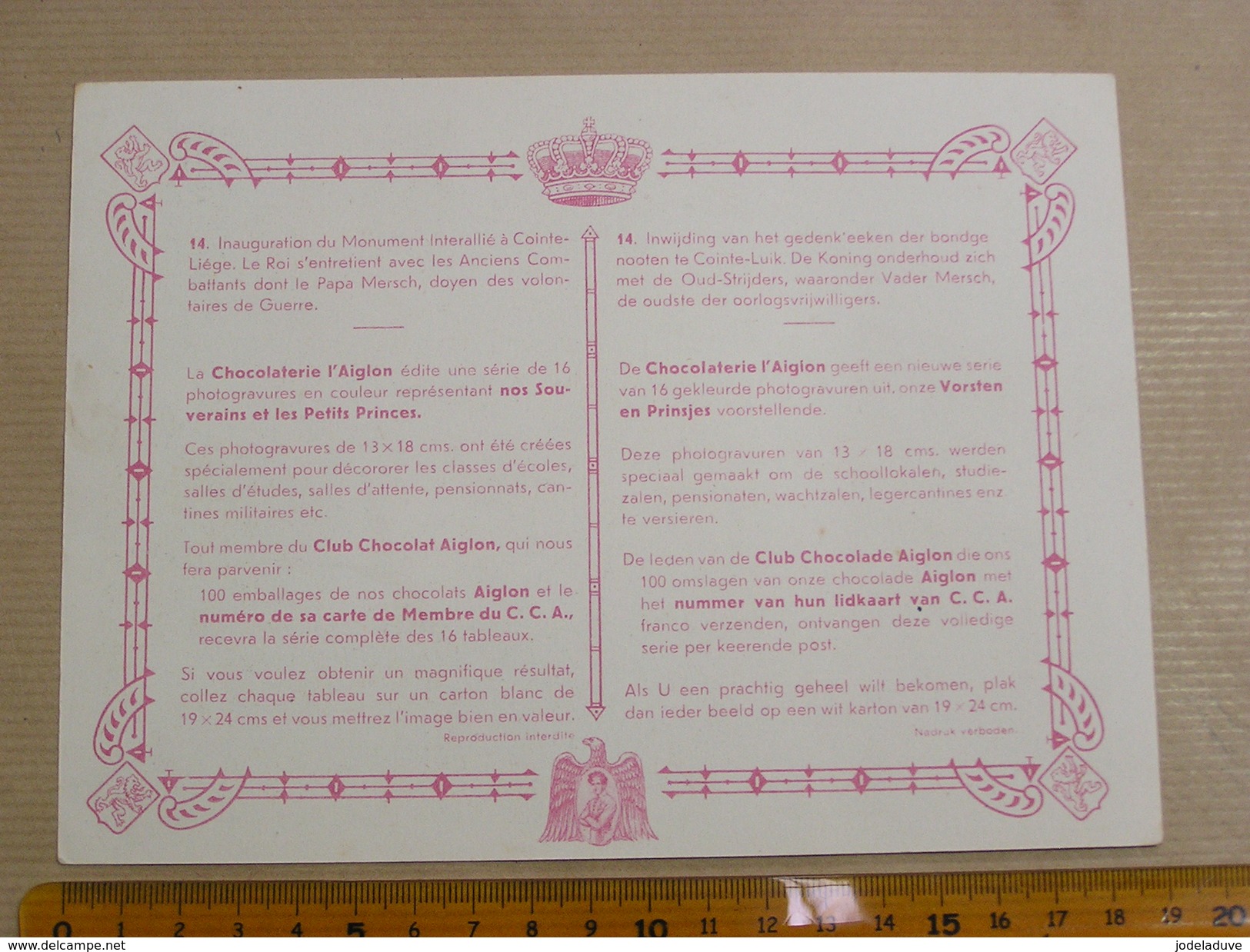 Chromo AIGLON N° 14 Photogravures SOUVERAINS ET PRINCES Belgique Roi Léopold 3 Famille Royale Chocolat Trading Card - Aiglon