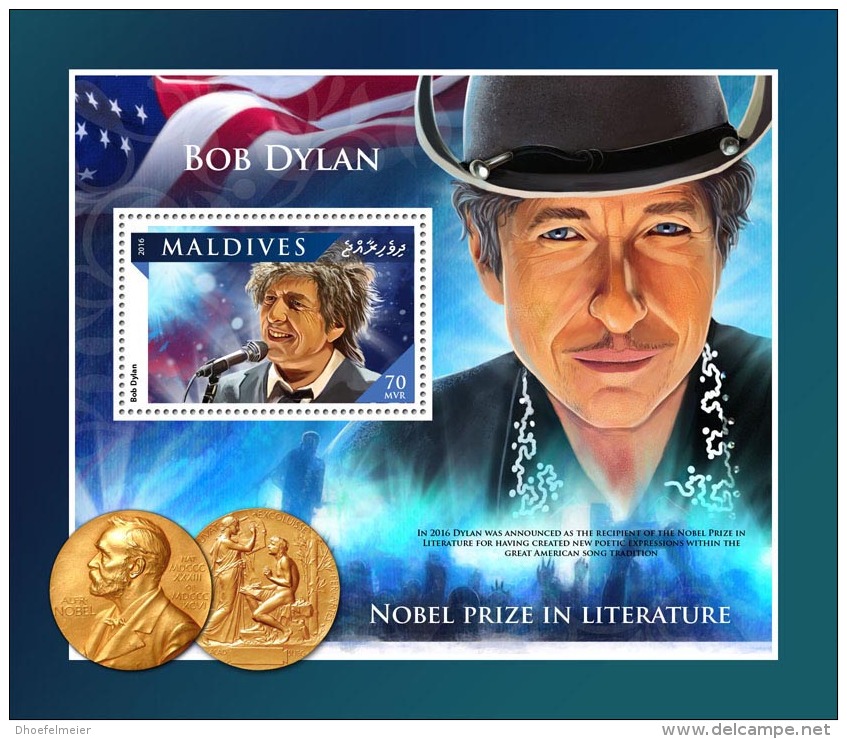 MALDIVES 2016 ** Bob Dylan Nobel Prize Nobelpreisträger Prix Nobel S/S - OFFICIAL ISSUE - A1707 - Nobel Prize Laureates