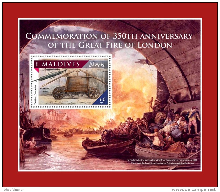 MALDIVES 2016 ** Great Fire Of London Feuerwehr Sapeurs-pompiers S/S - OFFICIAL ISSUE - A1707 - Firemen