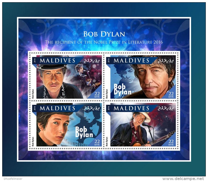 MALDIVES 2016 ** Bob Dylan Nobel Prize Nobelpreisträger Prix Nobel M/S - IMPERFORATED - A1707 - Nobelpreisträger