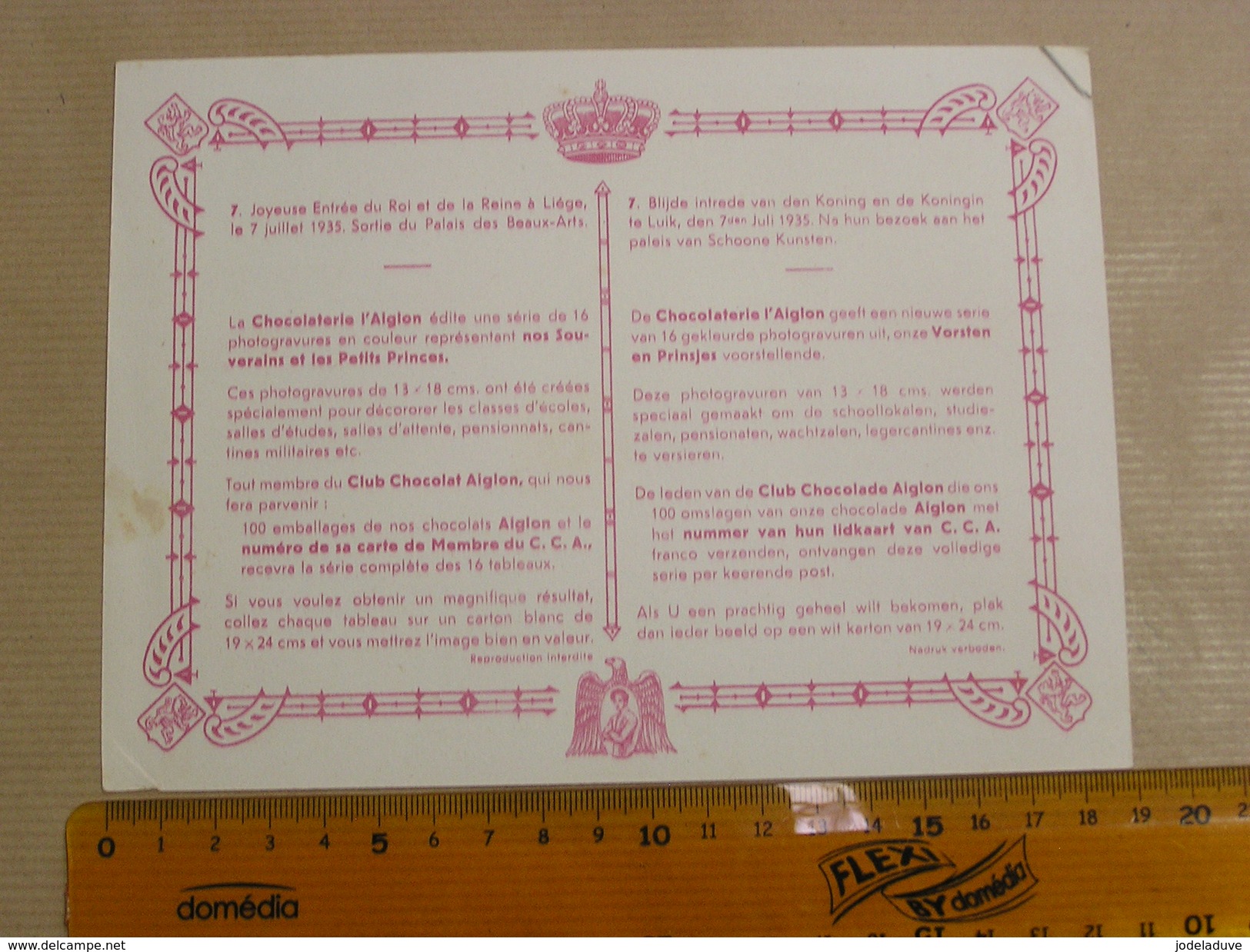 Chromo AIGLON N° 7 Photogravure SOUVERAINS ET PRINCES Belgique Roi Léopold 3 Famille Royale Chocolat Trading Card - Aiglon
