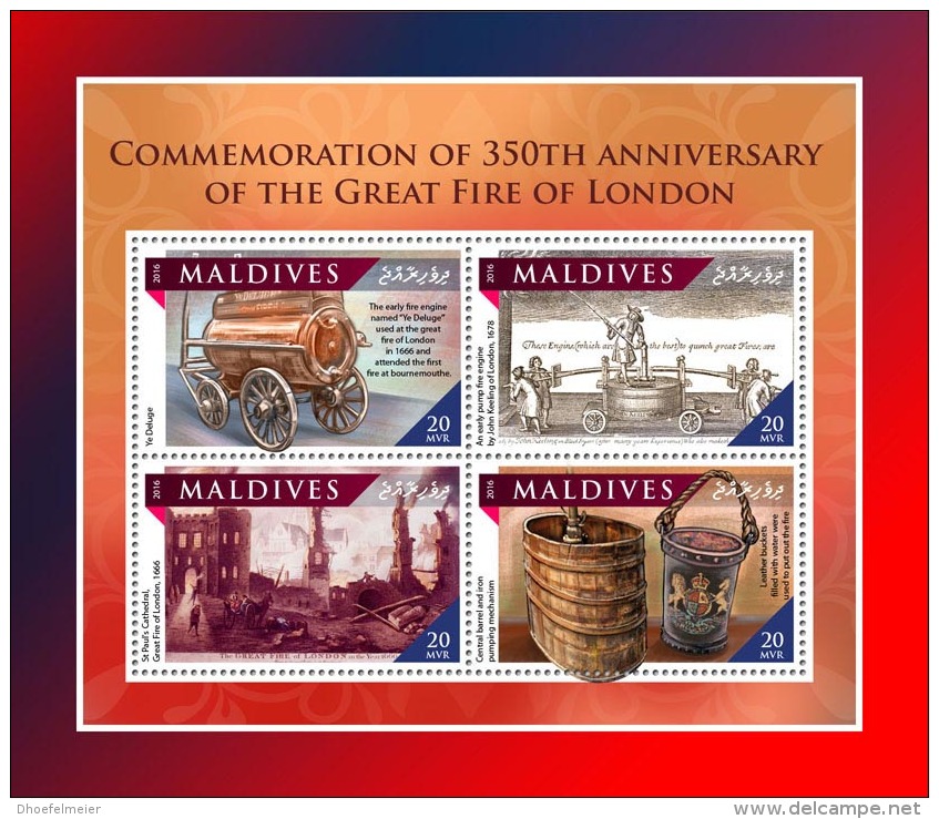 MALDIVES 2016 ** Great Fire Of London Feuerwehr Sapeurs-pompiers M/S - IMPERFORATED - A1707 - Pompieri