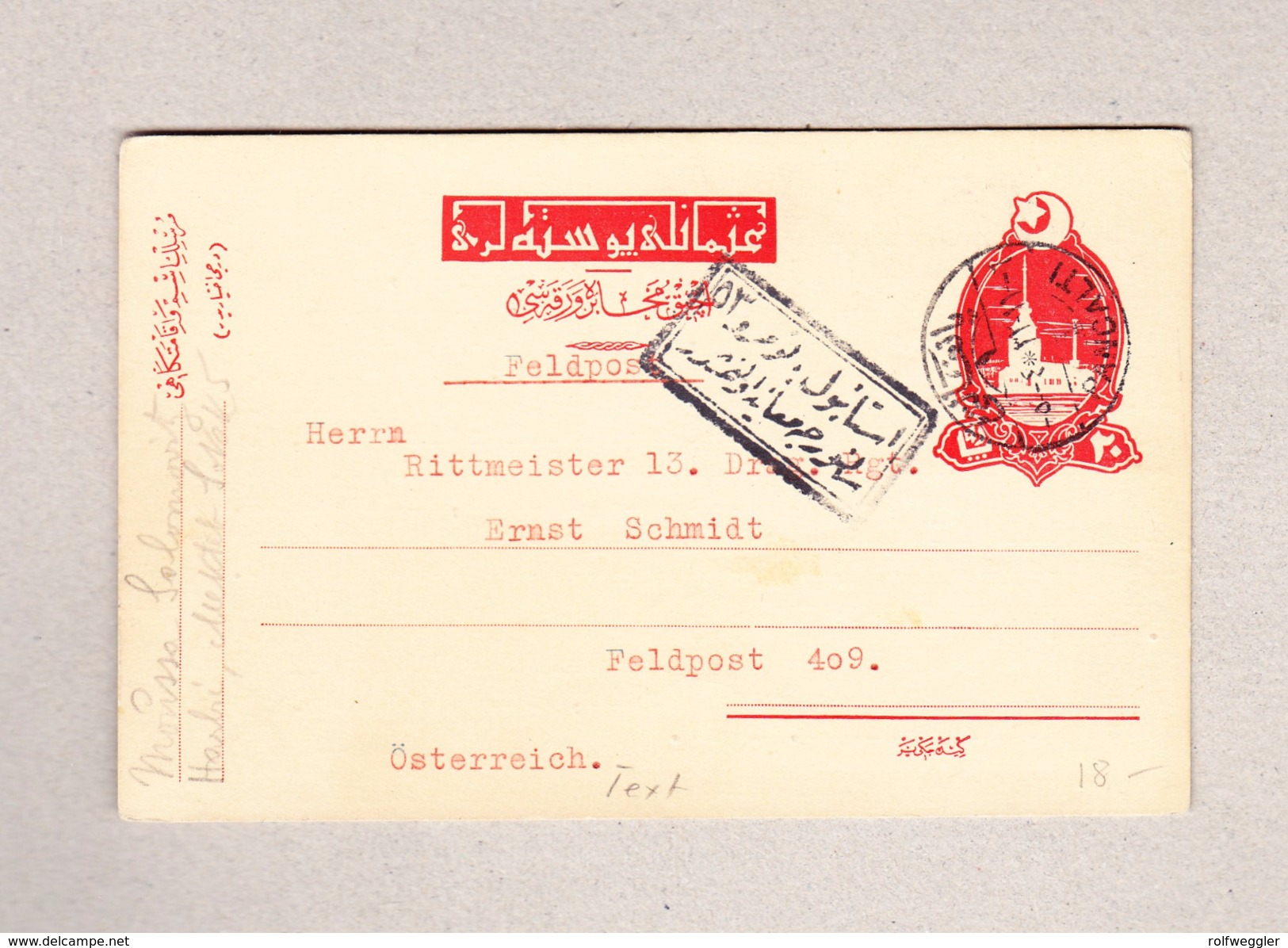 Türkei Pancalti 19.1.1917 Ganzsache Nach  Österreich Feldpost - Lettres & Documents