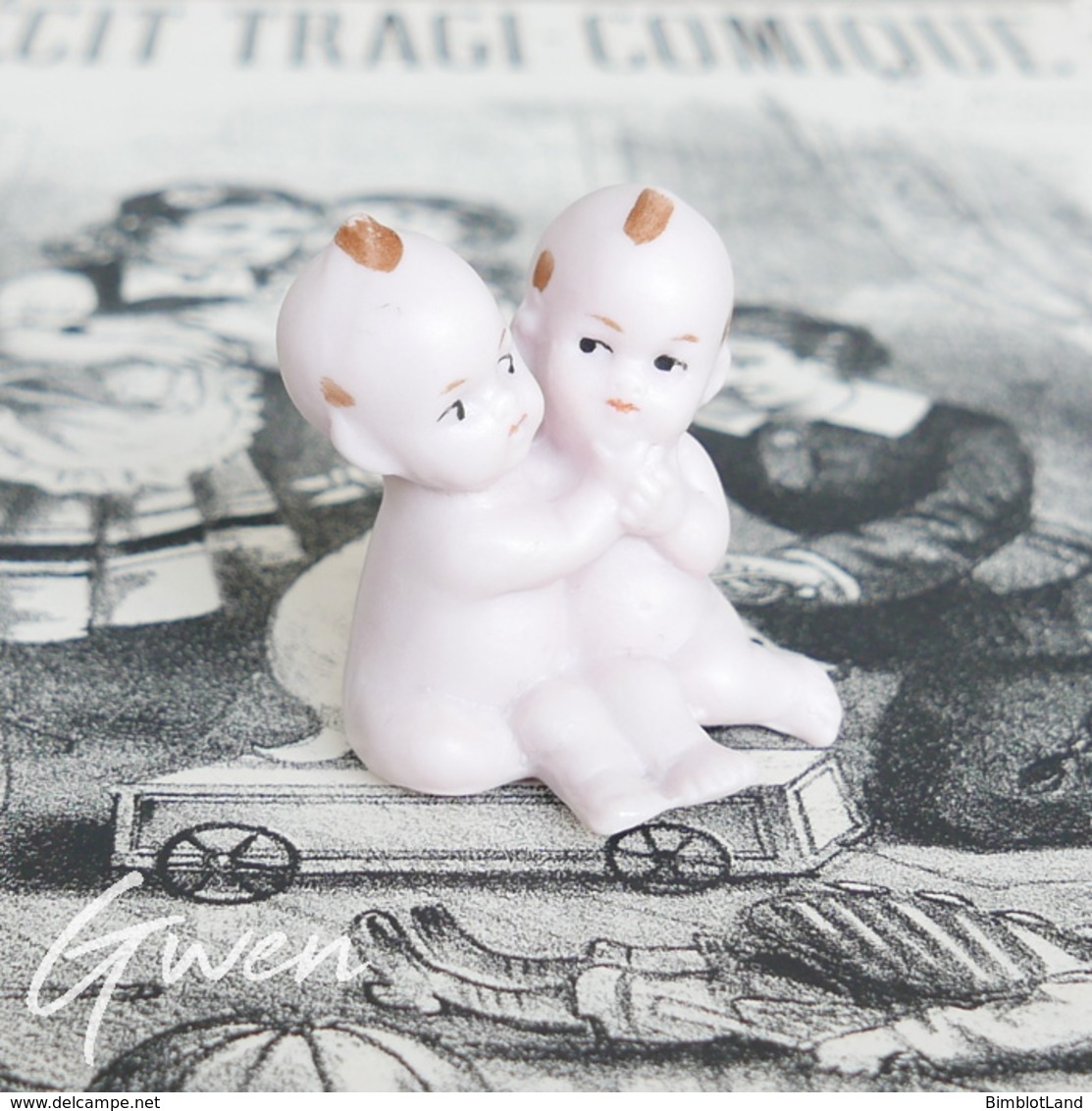 Poupée Ancienne Allemande Kewpie Miniature 35 Mm Bébé Jumeaux Biscuit Figurine Porcelaine - Sonstige & Ohne Zuordnung