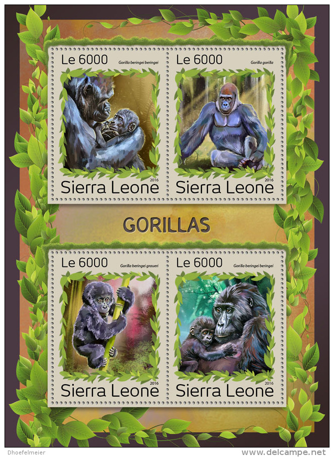 SIERRA LEONE 2016 ** Gorillas M/S - OFFICIAL ISSUE - A1707 - Gorilla's