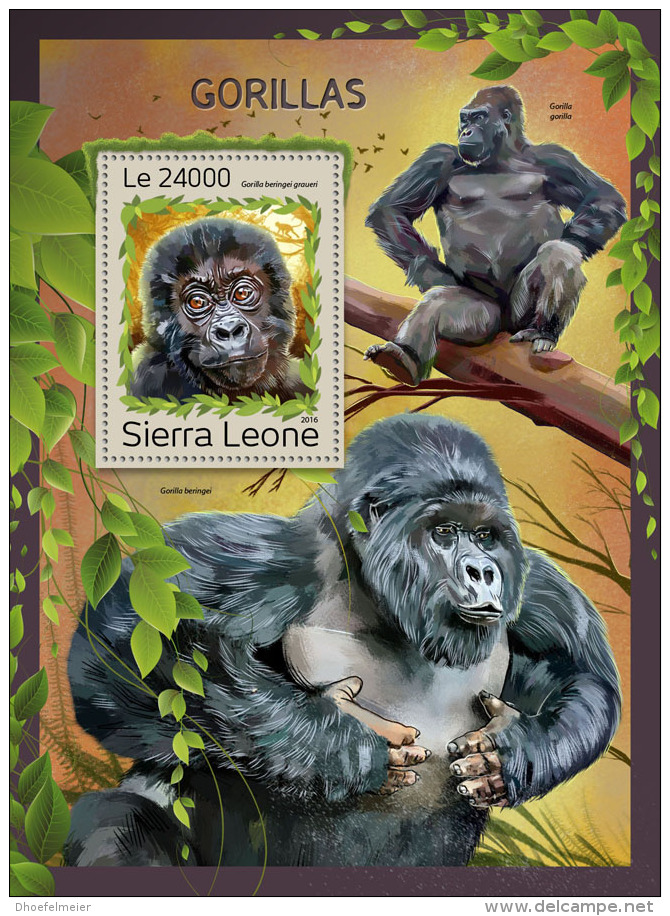 SIERRA LEONE 2016 ** Gorillas S/S - OFFICIAL ISSUE - A1707 - Gorilles