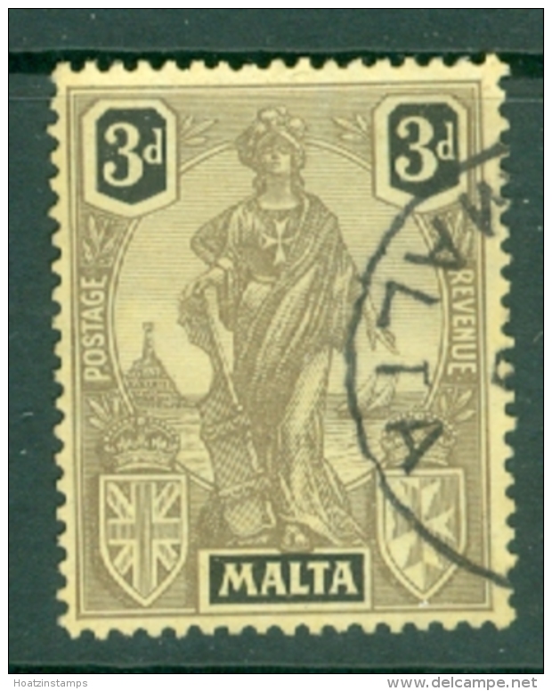 Malta: 1922/26   Emblem     SG131   3d  Black/yellow   Used - Malta (...-1964)