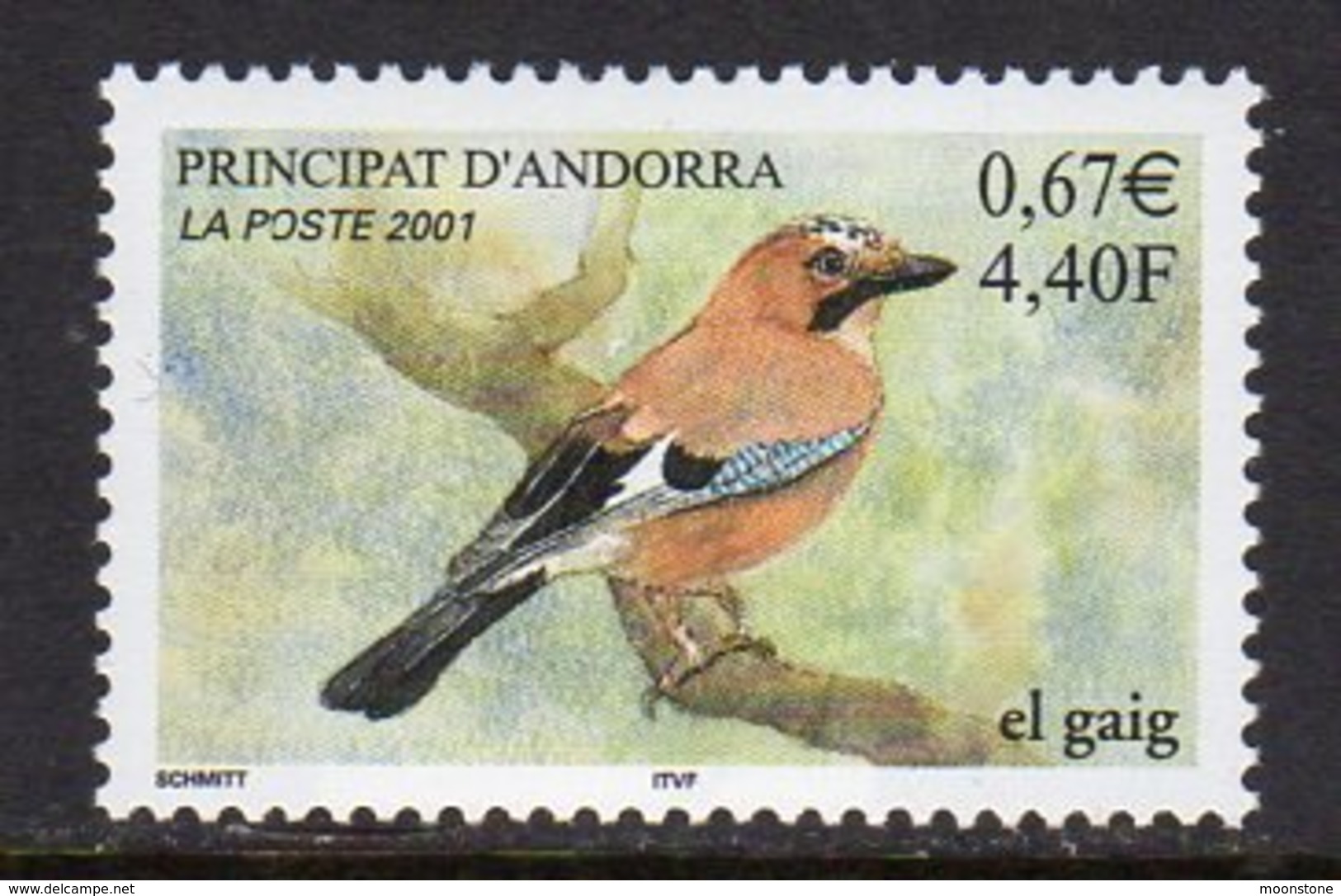 Andorra French 2001 Fauna Bird Eurasian Jay, MNH (A) - Unused Stamps