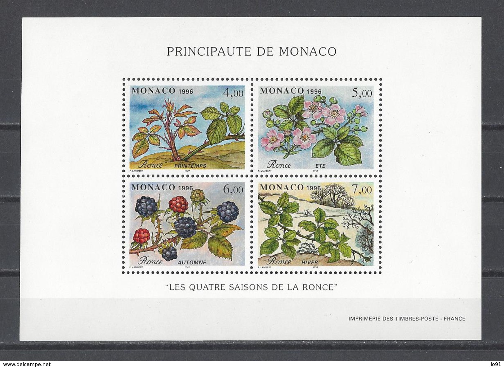 MONACO . YT Bloc 74 Neuf ** Les Quatre Saisons De La Ronce  1996 - Blocks & Sheetlets