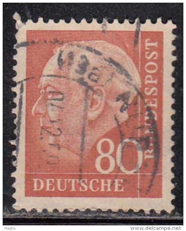 80pf Fine Used, (Small Size), 1954, Pres Theodor Heuss, Deutschland Germany, Bunderpost, (sample Image) - Gebraucht