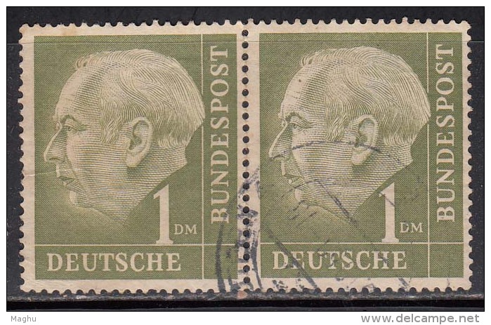 1Dm X 1 Pair, 2Dm X 6 Pairs, 3Dm X 1 Pair , 1954 Used, Pres Theodor Heuss, Deutschland Germany, Bunderpost, - Gebraucht