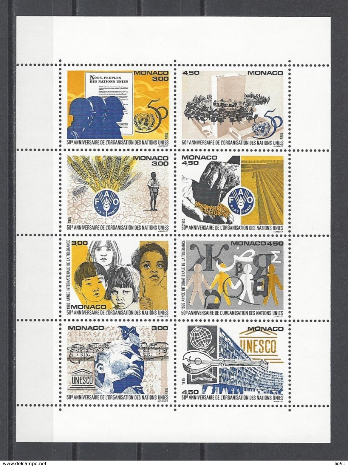 MONACO . YT Bloc 70 Neuf ** 50e Anniversaire De O.N.U. 1995 - Blocks & Sheetlets