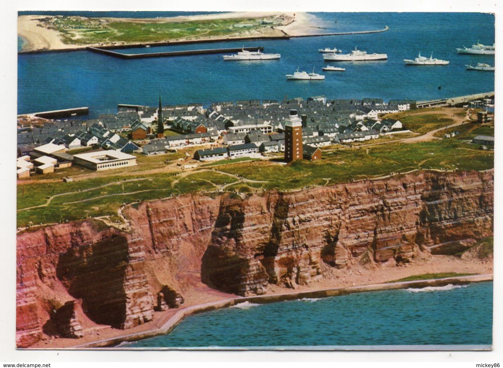 Allemagne--1980--HELGOLAND--Vue Aérienne (phare,falaise,bateaux Au 2ème Plan)  éd SCHONING & Co--timbre - Lighthouses