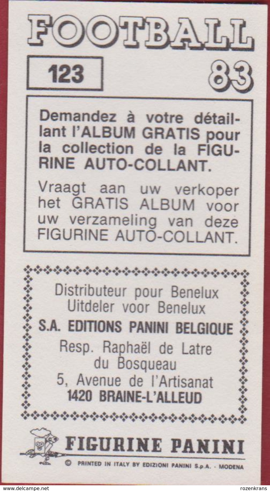 Panini Football 83 Voetbal Belgie Belgique 1983 Sticker AA KAA Gent La Gantoise Nr. 123 Boudewijn Braem - Sports