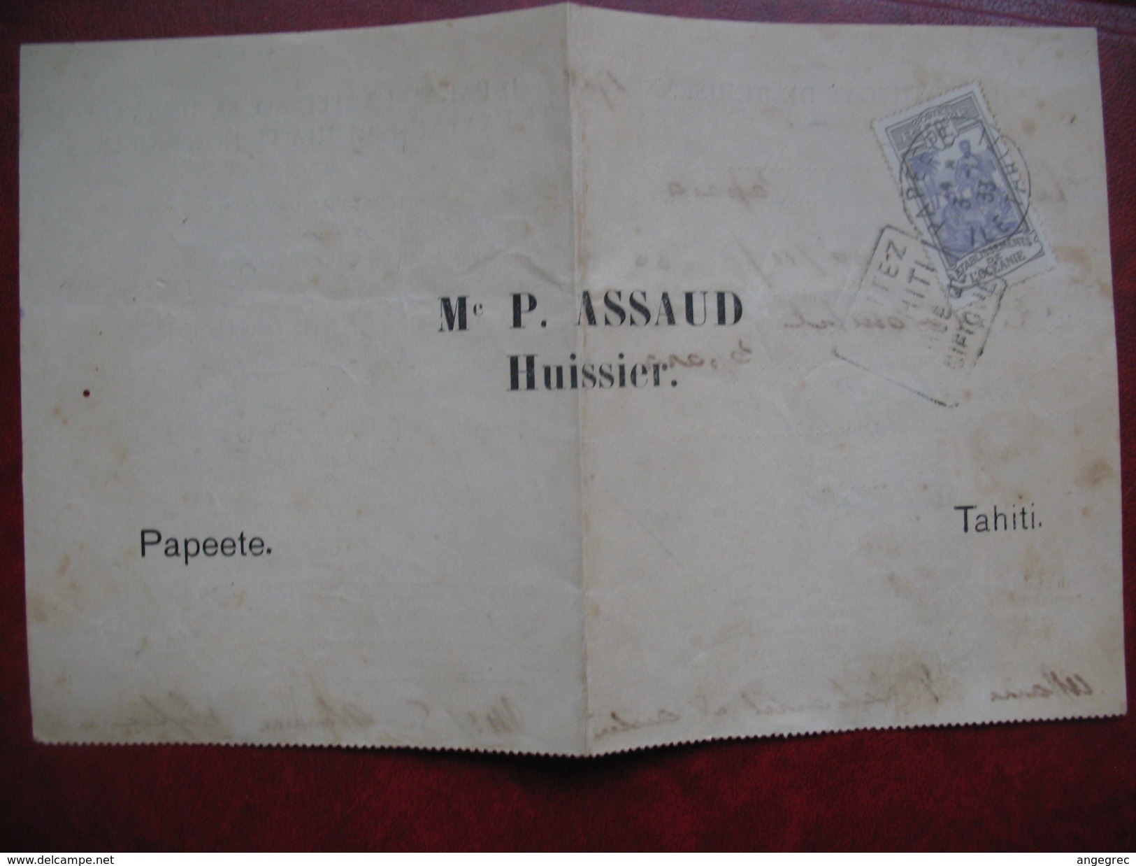 Certificat De Remise 1933 Huissier Papeete Tahiti - Storia Postale