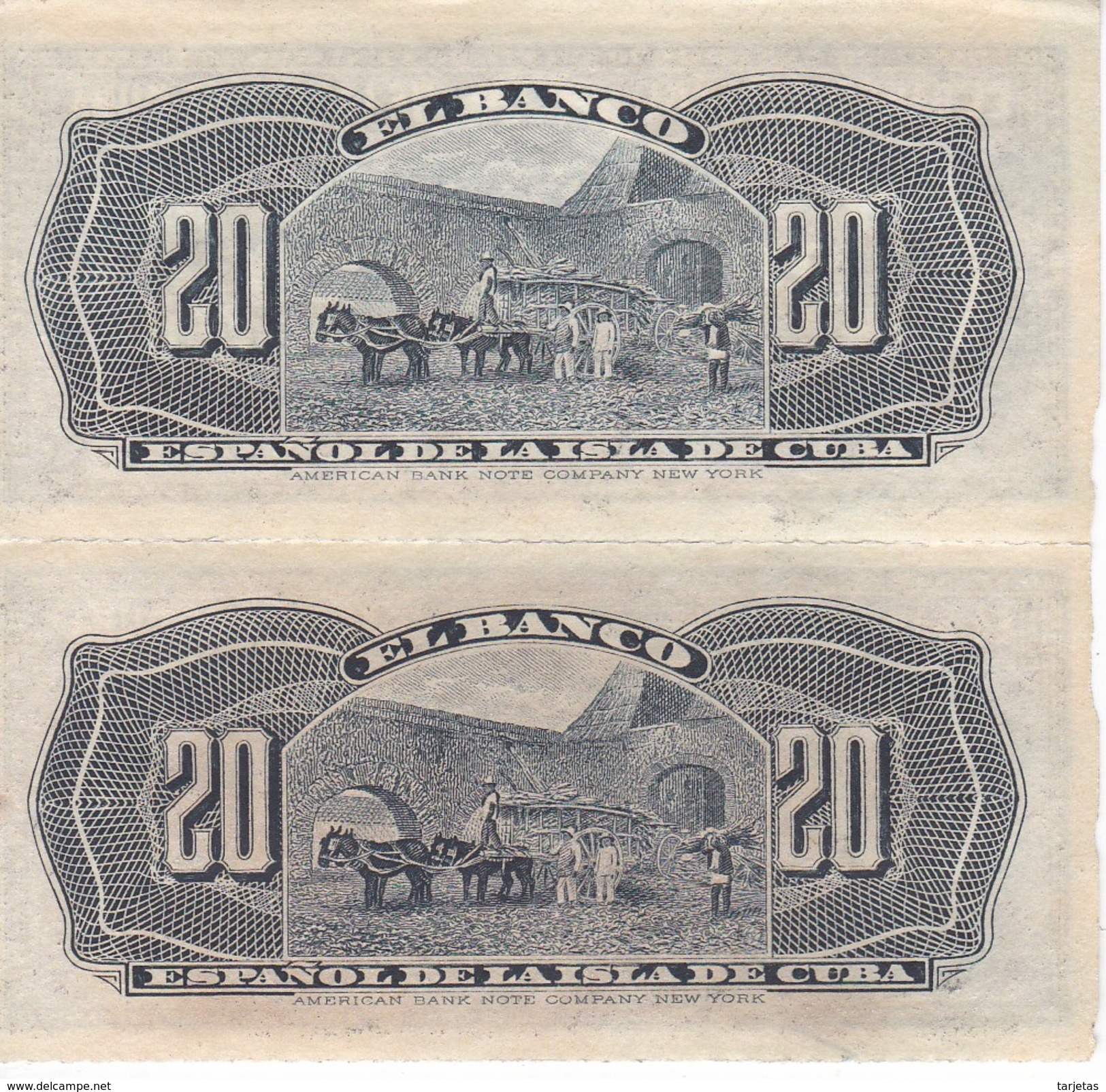 PAREJA CORRELATIVA DEL BANCO ESPAÑOL EN CUBA DE 20 CENTAVOS DEL AÑO 1897 SIN CIRCULAR-UNCIRCULATED (BANKNOTE) - Cuba