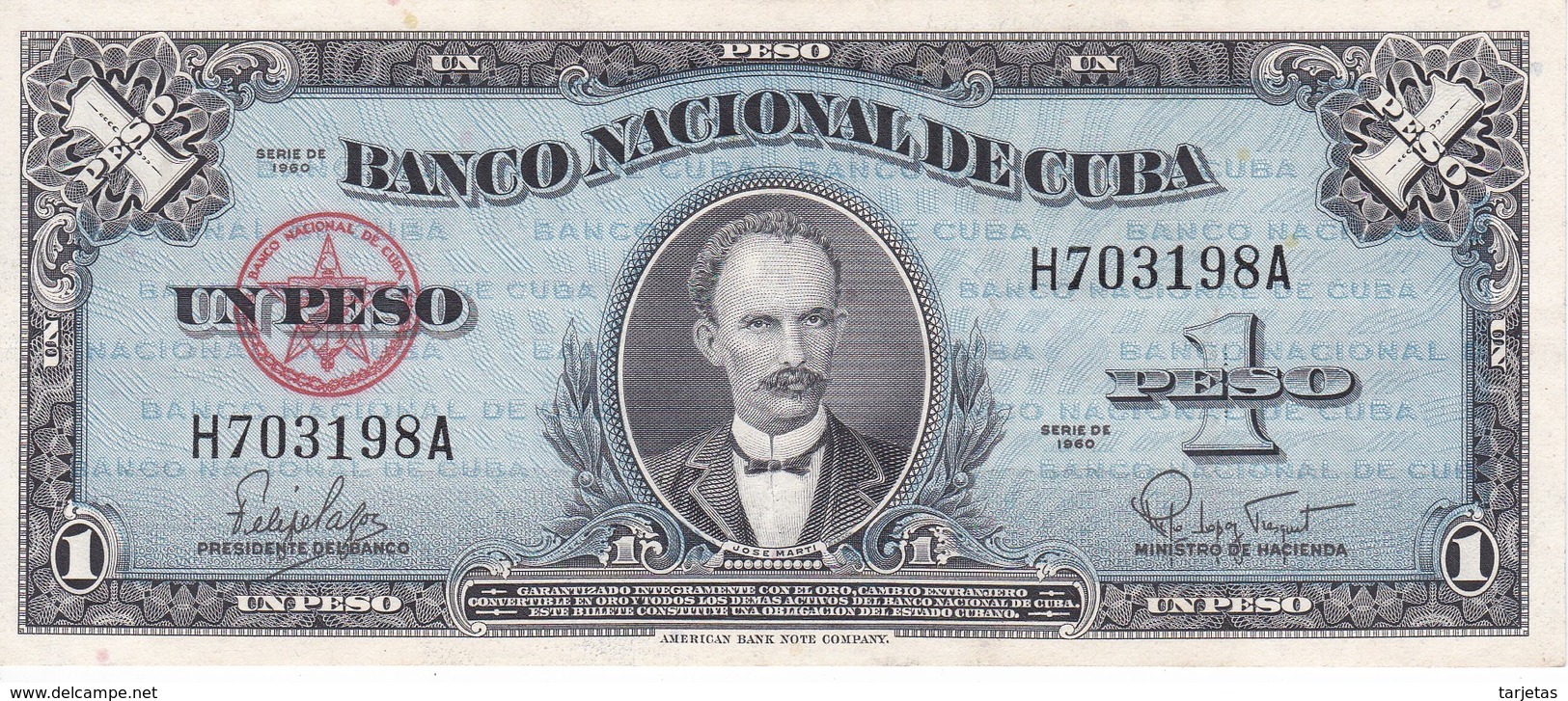 BILLETE DE CUBA DE 1 PESO  DEL AÑO 1960 DE JOSE MARTI CALIDAD EBC (XF)   (BANKNOTE) - Cuba