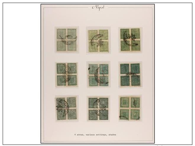 &deg; NEPAL. Mi.33 (48). 1917-28. 4 Annas Green. 12 Block Of Four Different Shades. A Very Nice Group. Ex.... - Other & Unclassified