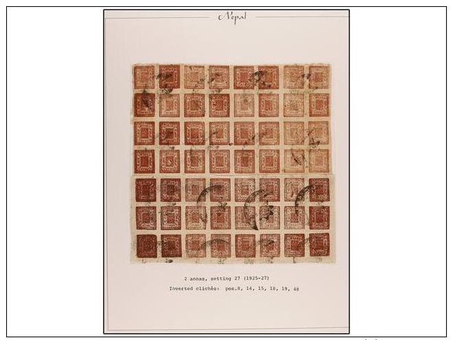 &deg; NEPAL. Mi.30 (56). 1925-27. 2 Annas Red Brown Setting 27. Reconstruction Sheet Of 56 Stamps With... - Otros & Sin Clasificación