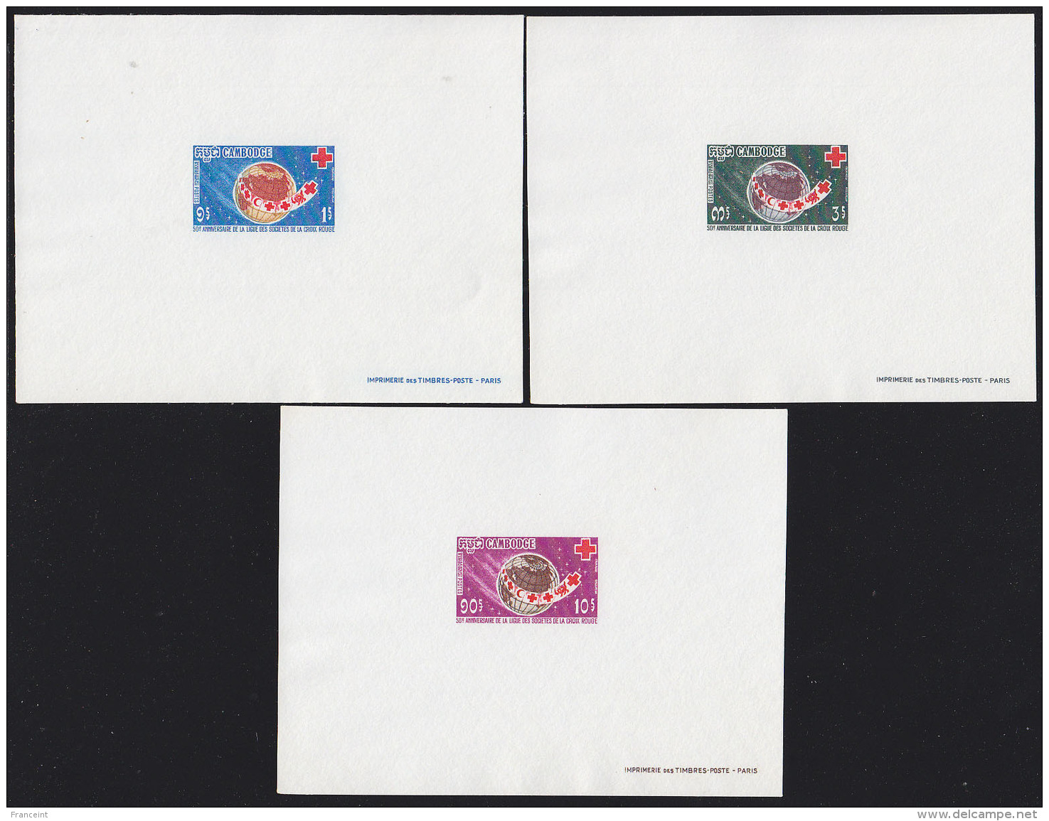 Cambodia 1968 Red Cross. Set Of 3 Deluxe Proofs. Scott 207-9. Yvert 222-4. - Kambodscha