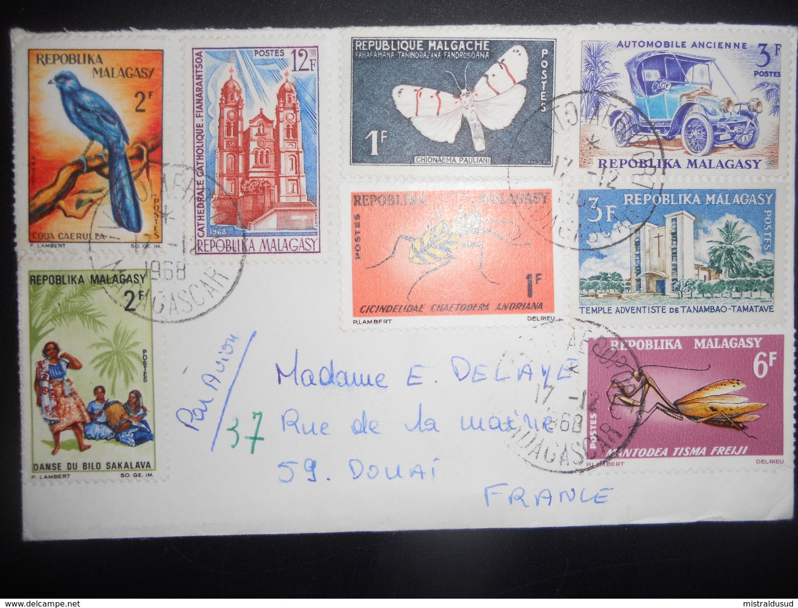 Madagascar , Lettre De Tananarive 1968 Pour Douai Joli Affranhissement - Madagaskar (1960-...)