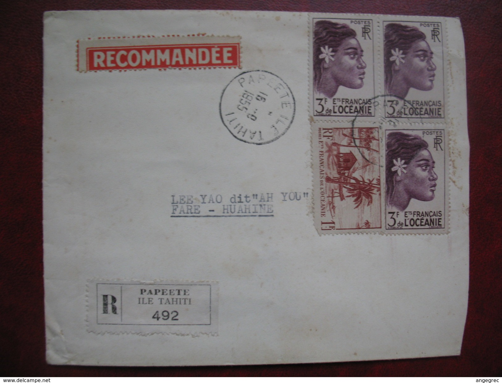 Lettre Recommande De  Papeete Tahiti  Pour Fare Huahine 1955 - Cartas & Documentos