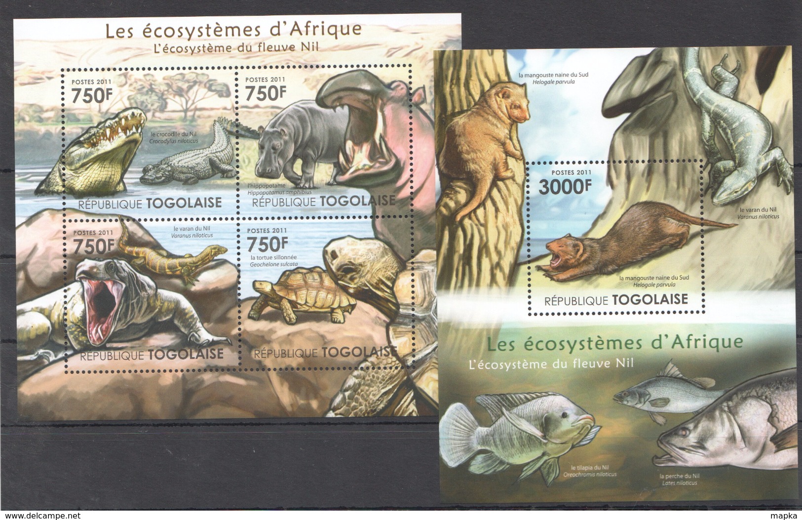 B34 2011 TOGOLAISE FAUNA ANIMALS LES ECOSYSTEMES D'AFRIQUE DU NIL KB+BL MNH - Sonstige & Ohne Zuordnung