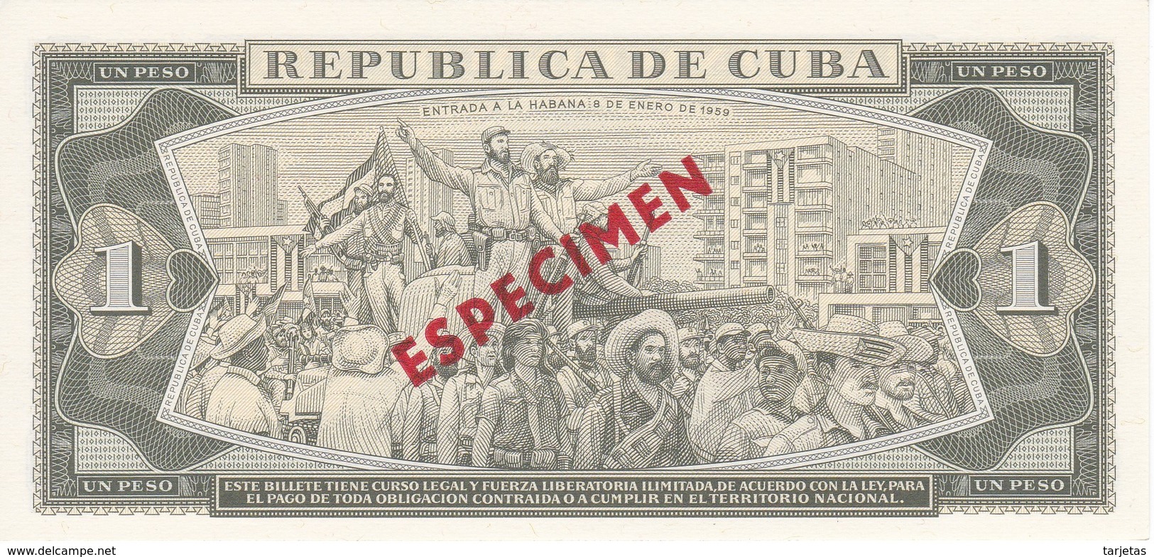 ESPECIMEN BILLETE DE CUBA DE 1 PESO DEL AÑO 1979 DE JOSE MARTI (SPECIMEN) (BANKNOTE) SIN CIRCULAR-UNCIRCULATED - Cuba