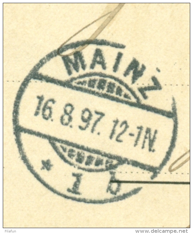 België - 1897 - 10c Fijne Baard Op Ansicht Van Ostende (Station) Naar Mainz / Deutschland - 1893-1900 Schmaler Bart