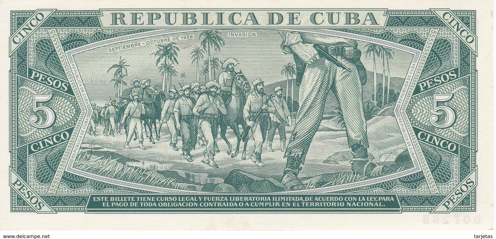 SPECIMEN BILLETE DE CUBA DE 5 PESOS DEL AÑO 1968 DE ANTONIO MACEO (ESPECIMEN) (BANKNOTE) SIN CIRCULAR-UNCIRCULATED - Cuba