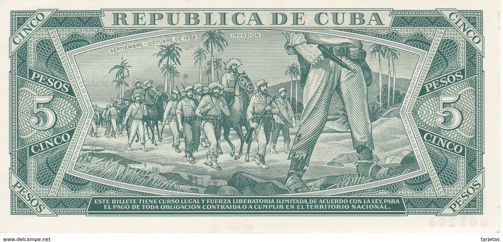 SPECIMEN BILLETE DE CUBA DE 5 PESOS DEL AÑO 1972 DE ANTONIO MACEO (ESPECIMEN) (BANKNOTE) SIN CIRCULAR-UNCIRCULATED - Cuba